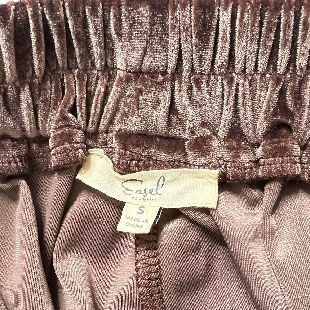 Easel Velour Jogger Pants Size Small Plum Elastic Waist Cozy Lounge Athleisure